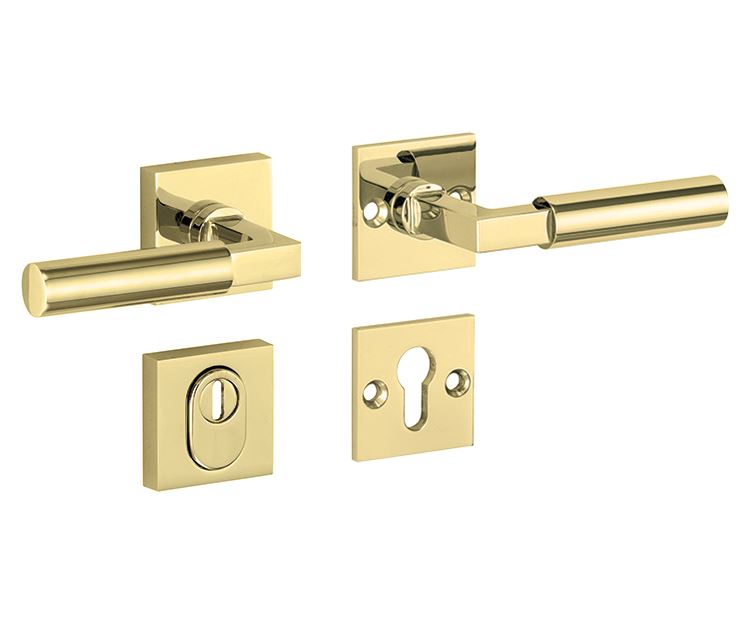 SKG3 kruk/kruk op rozet Bauhaus Rechts + kerntrekbeveiliging messing ongelakt