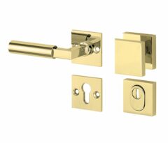 SKG3 knop/kruk op rozet Bauhaus Links + kerntrekbeveiliging messing ongelakt