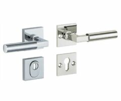 SKG3 kruk/kruk op rozet Bauhaus Rechts + kerntrekbeveiliging glans nikkel/glans chroom