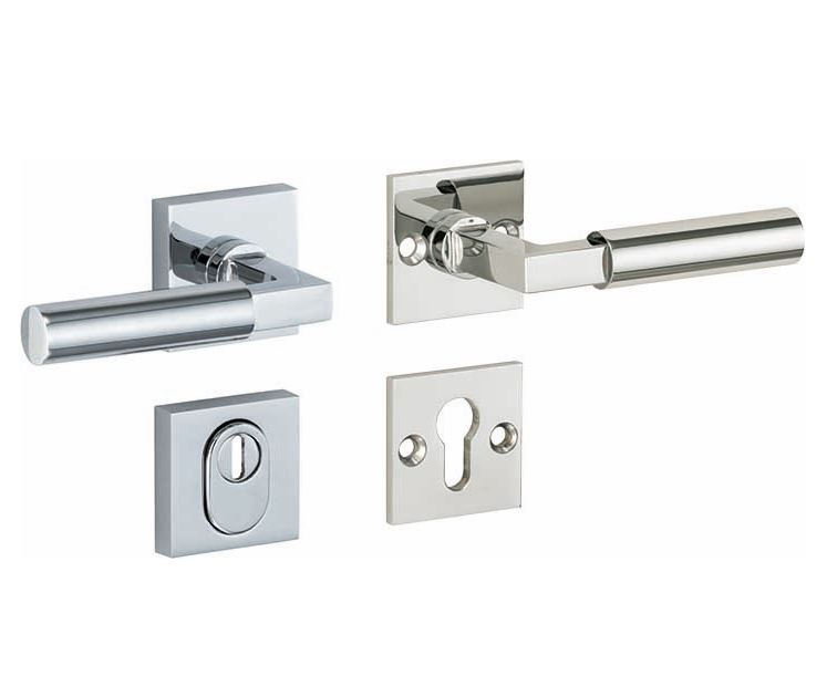 SKG3 kruk/kruk op rozet Bauhaus Rechts + kerntrekbeveiliging glans nikkel/glans chroom