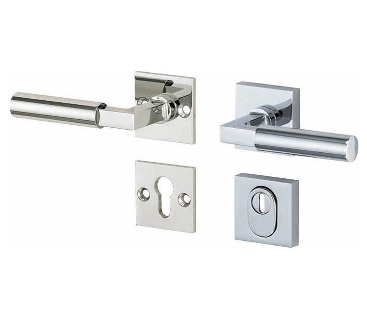 SKG3 kruk/kruk op rozet Bauhaus Links + kerntrekbeveiliging glans nikkel/glans chroom