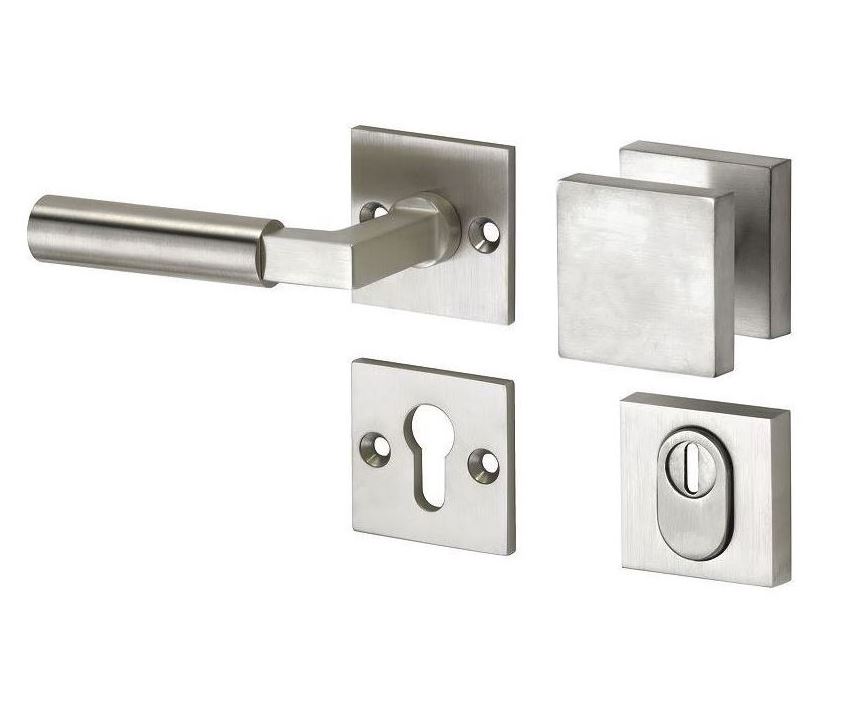 SKG3 knop/kruk op rozet Bauhaus Links + kerntrekbeveiliging mat nikkel/mat nikkel PVD