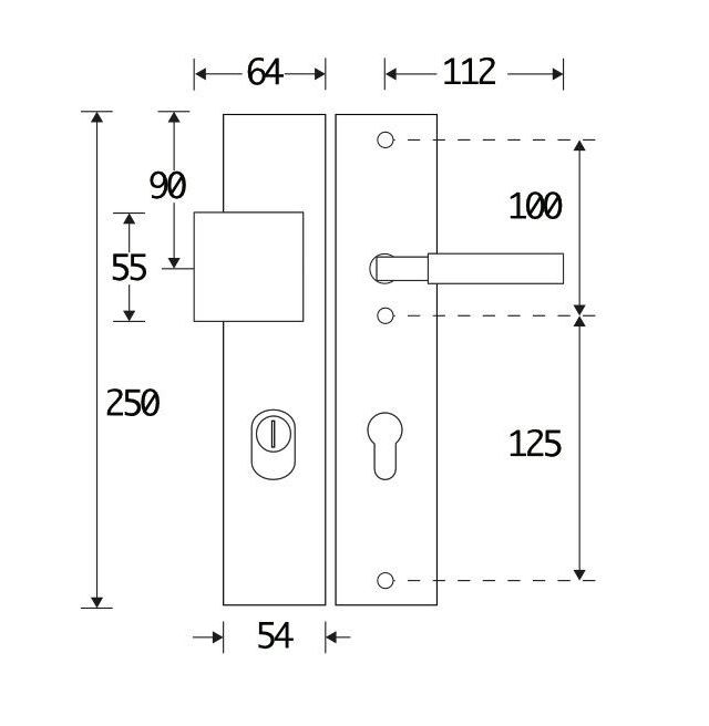 SKG3 PC72 knop/kruk op schild Bauhaus Rechts + kerntrekbeveiliging mat zwart