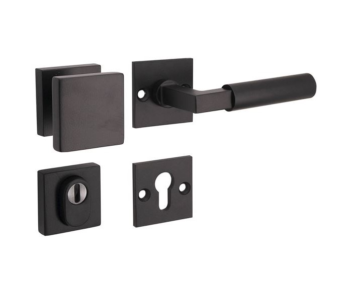 SKG3 knop/kruk op rozet Bauhaus Rechts + kerntrekbeveiliging mat zwart