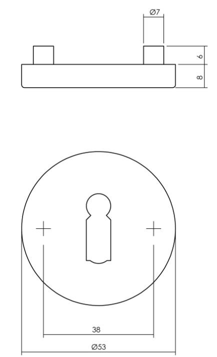 Sleutelplaatje verdekt met nokken ø53x8mm rvs antraciet grijs