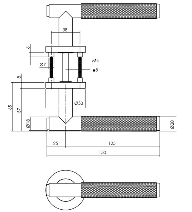 Deurkruk Rombo op rozet ø53x8mm rvs antraciet grijs