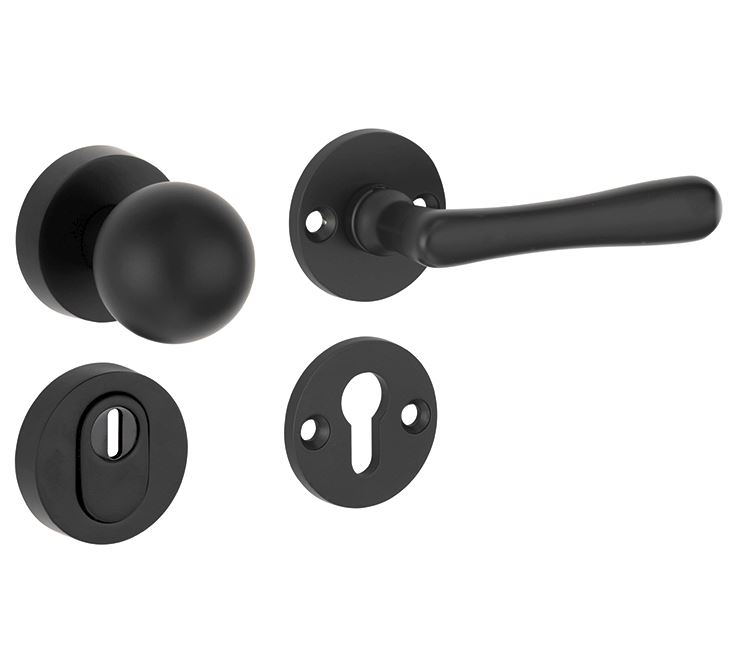 SKG3 knop/kruk op rozet Linea Rechts + kerntrekbeveiliging mat zwart