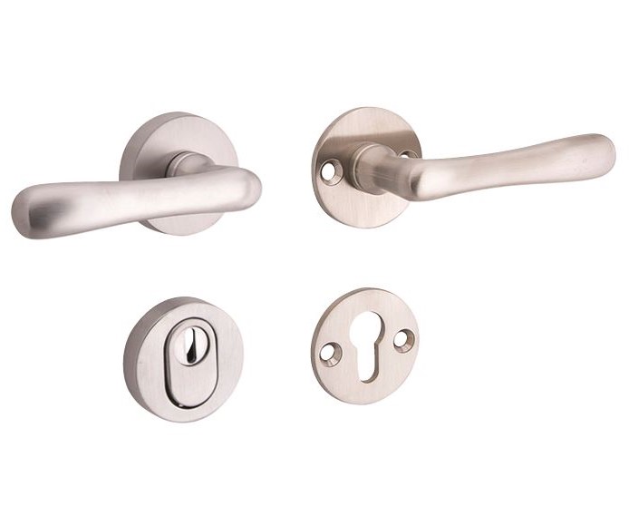 SKG3 kruk/kruk op rozet Linea Rechts + kerntrekbeveiliging mat nikkel/mat nikkel PVD