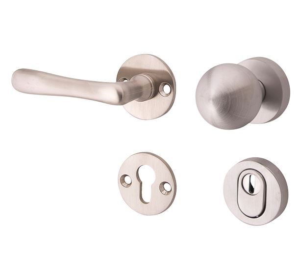 SKG3 knop/kruk op rozet Linea Links + kerntrekbeveiliging mat nikkel/mat nikkel PVD