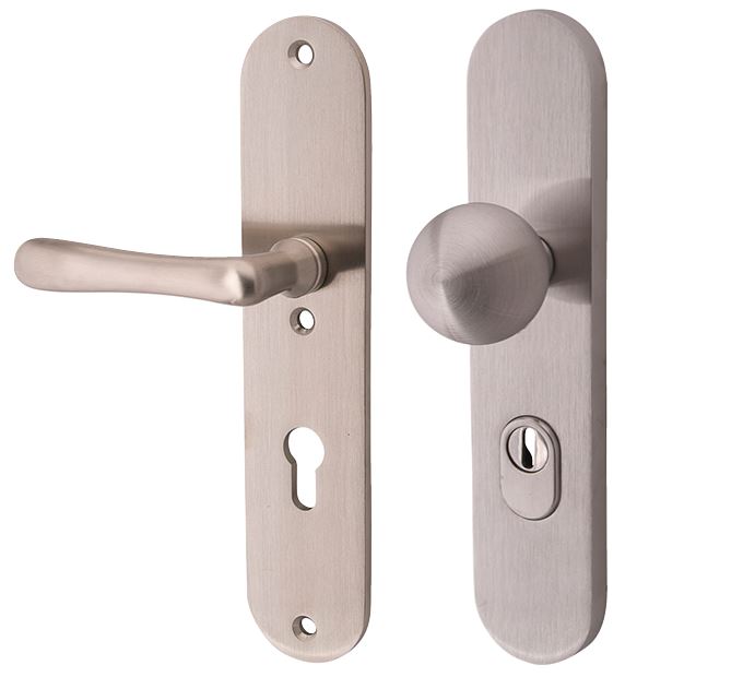 SKG3 PC92 knop/kruk op ovaal schild Linea Links + kerntrekbeveiliging mat nikkel/mat nikkel PVD