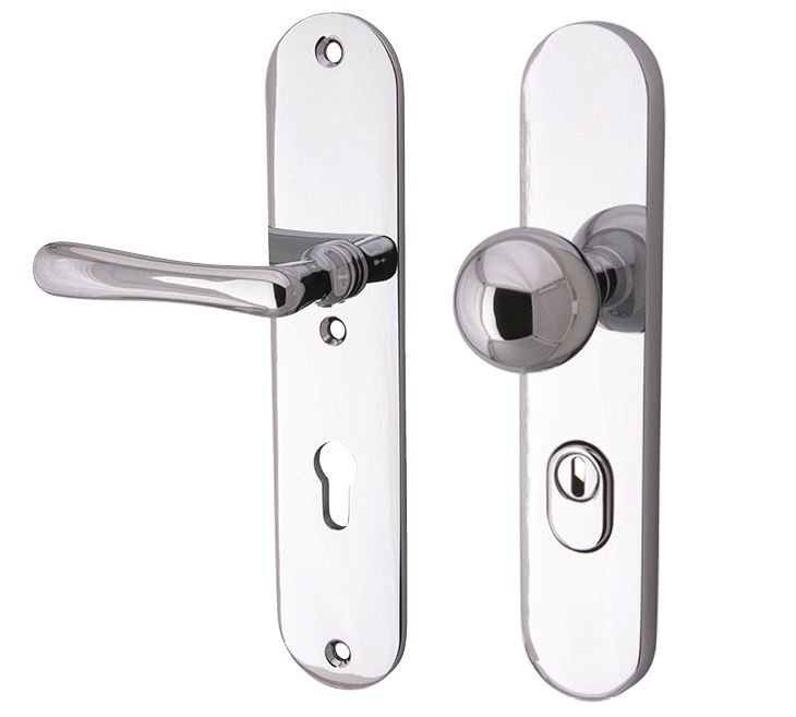 SKG3 PC92 knop/kruk op ovaal schild Linea Links + kerntrekbeveiliging glans chroom