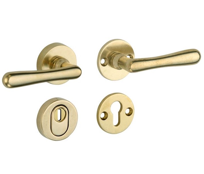 SKG3 kruk/kruk op rozet Linea Rechts + kerntrekbeveiliging messing antiek