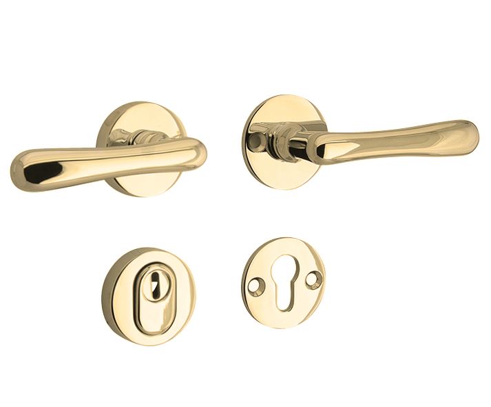 SKG3 kruk/kruk op rozet Linea Rechts + kerntrekbeveiliging messing ongelakt