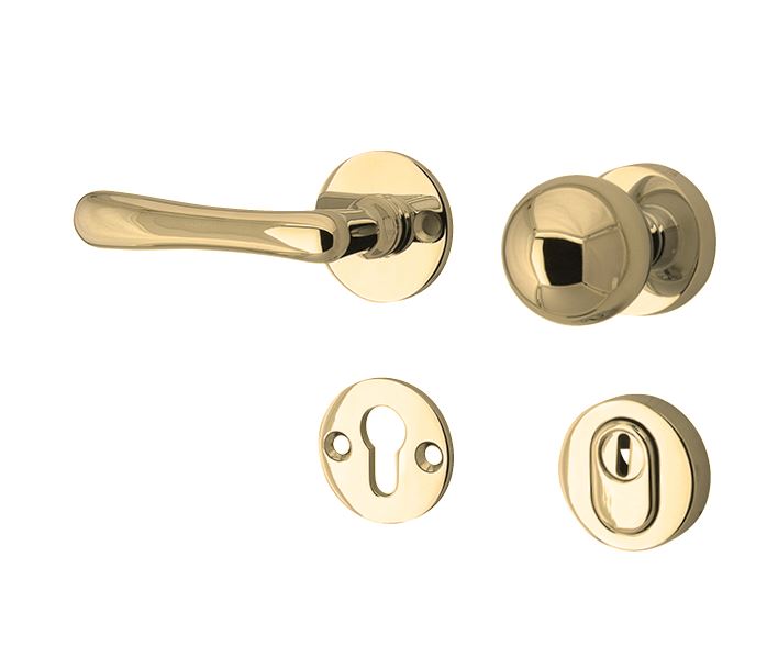 SKG3 knop/kruk op rozet Linea Links + kerntrekbeveiliging messing ongelakt