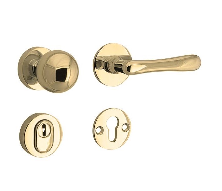 SKG3 knop/kruk op rozet Linea Rechts + kerntrekbeveiliging messing ongelakt