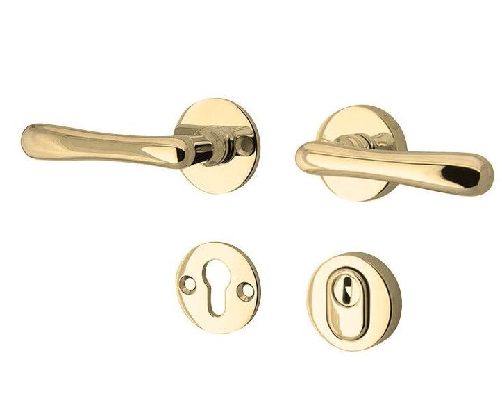 SKG3 kruk/kruk op rozet Linea Links + kerntrekbeveiliging messing gelakt/messing PVD