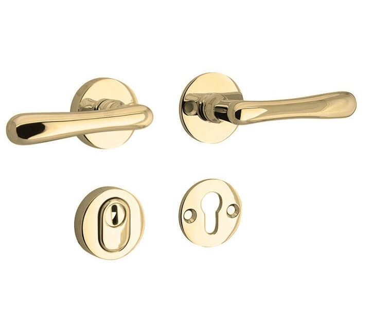 SKG3 kruk/kruk op rozet Linea Rechts + kerntrekbeveiliging messing gelakt/messing PVD