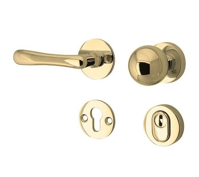 SKG3 knop/kruk op rozet Linea Links + kerntrekbeveiliging messing gelakt/messing PVD