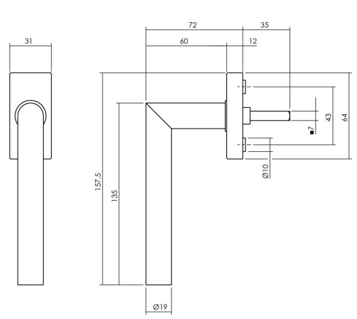 Intersteel raamkruk Jura op rechthoekig rozet zwart