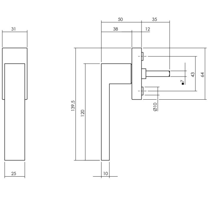 Intersteel raamkruk Amsterdam op rechthoekig rozet zwart