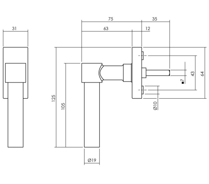 Intersteel raamkruk L-vorm Recht op rechthoekig rozet zwart