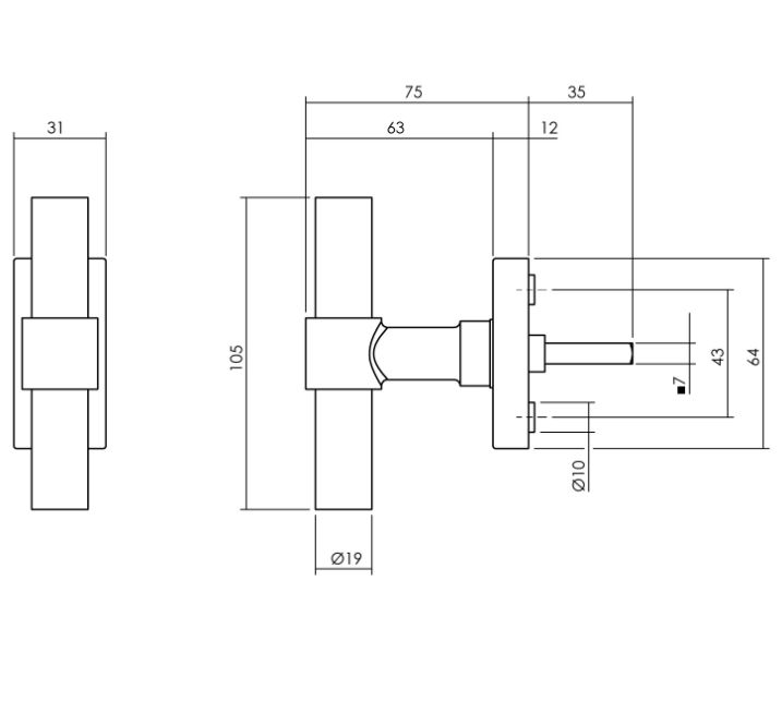 Intersteel raamkruk T-vorm Recht op rechthoekig rozet zwart