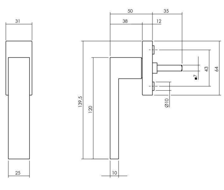 Intersteel raamkruk Amsterdam op rechthoekig rozet rvs