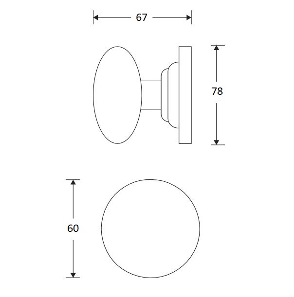Voordeurknop Paddenstoel 60mm mat zwart