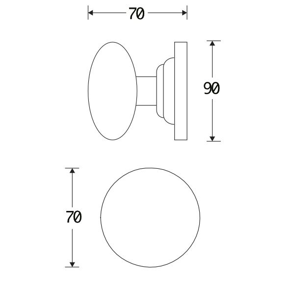 Voordeurknop Paddenstoel 70mm glans chroom