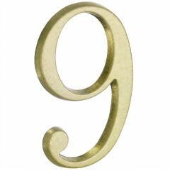 Huisnummer 9 Roman 120 mm Messing Antiek