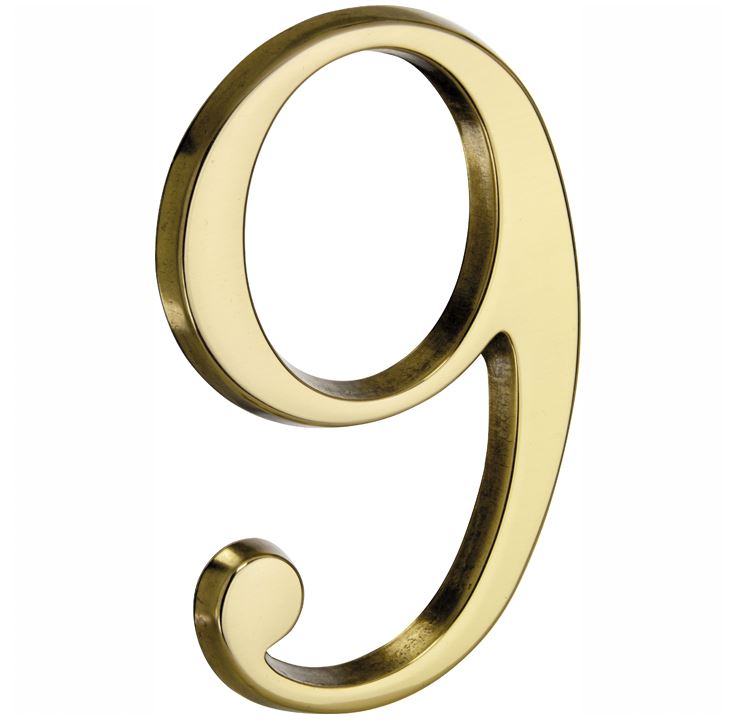 Huisnummer 9 Roman 120 mm Messing PVD