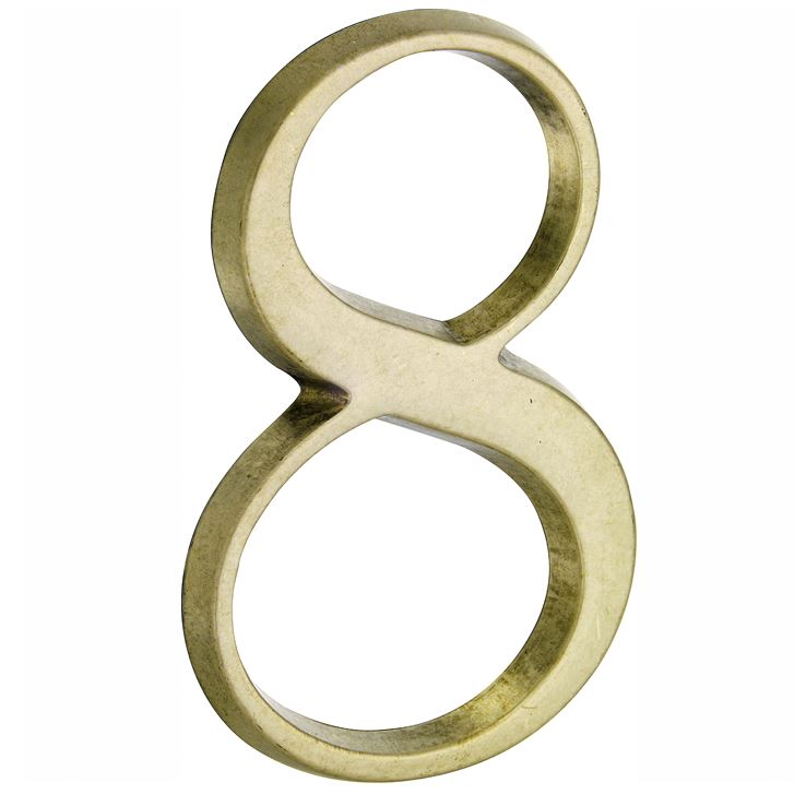 Huisnummer 8 Roman 120 mm Messing Antiek