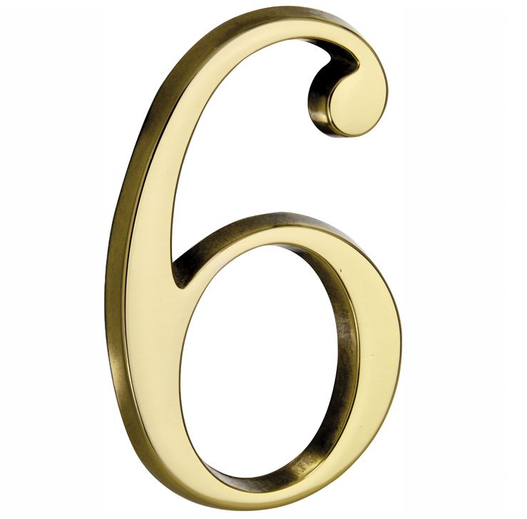 Huisnummer 6 Roman 120 mm Messing PVD