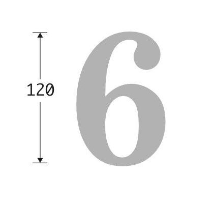 Huisnummer 6 Roman 120 mm Messing Ongelakt