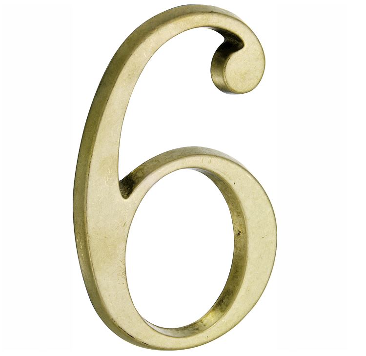 Huisnummer 6 Roman 120 mm Messing Antiek