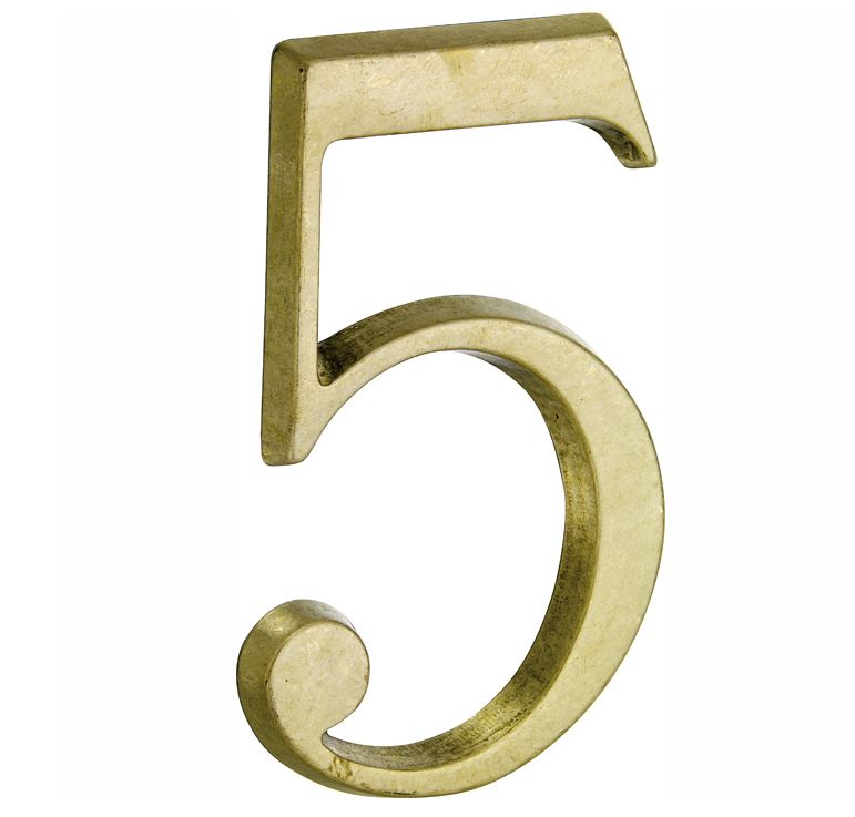 Huisnummer 5 Roman 120 mm Messing Antiek
