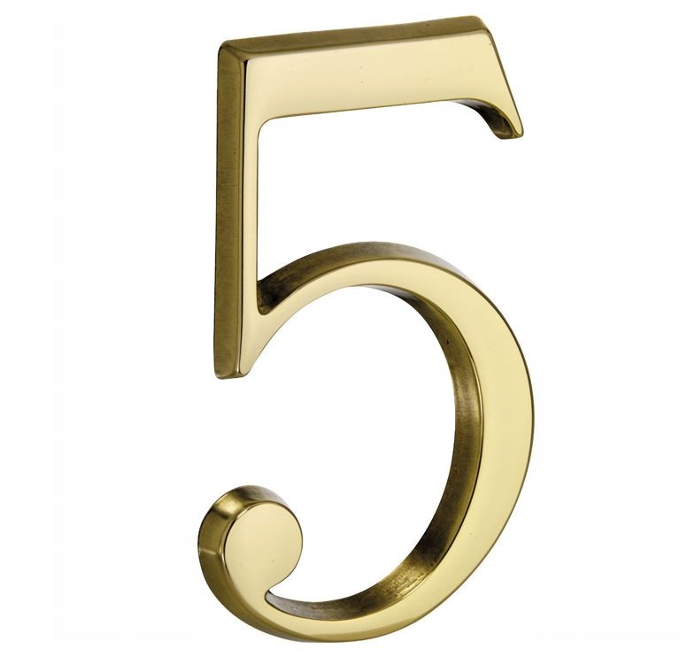 Huisnummer 5 Roman 120 mm Messing PVD