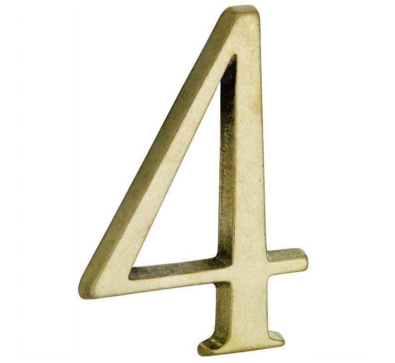 Huisnummer 4 Roman 120 mm Messing Antiek