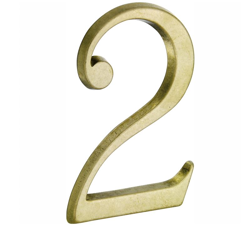 Huisnummer 2 Roman 120 mm Messing Antiek