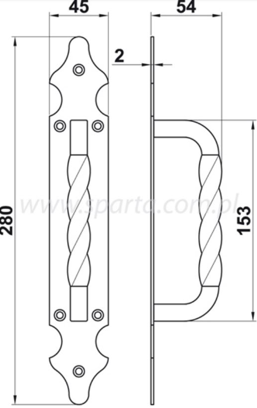 Deurgreep Gedraaid op achterplaat mat zwart ijzer 280 mm