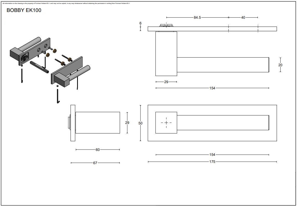 Deurkruk BOBBY EK100G Massief geveerd op horizontaal schild Brons