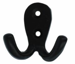 Kapstokhaak klein dubbel ijzer zwart