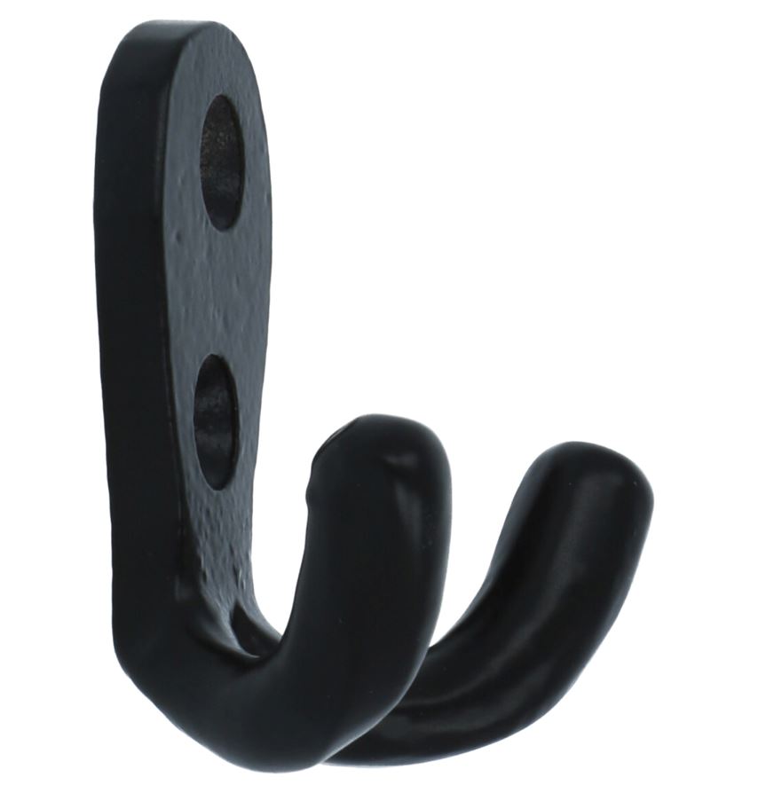 Kapstokhaak klein dubbel ijzer zwart