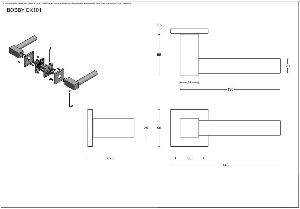 Deurkruk BOBBY EK101G Massief geveerd op rozet Mat RVS