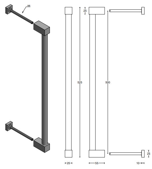 Deurgreep BOBBY EK500 PS 500 mm Brons