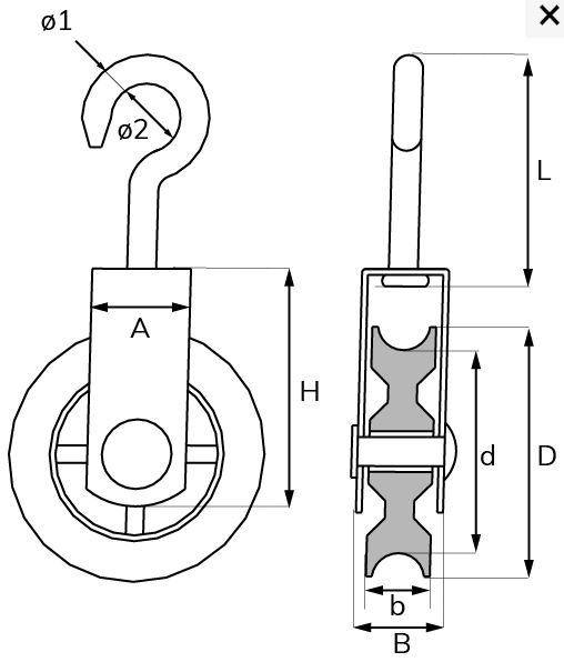 Katrol spitse haak 40 mm verzinkt