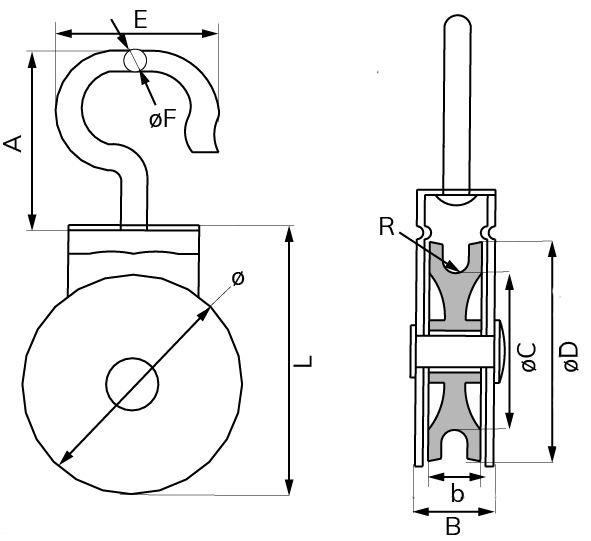 Katrol draaibare haak 15 mm verzinkt