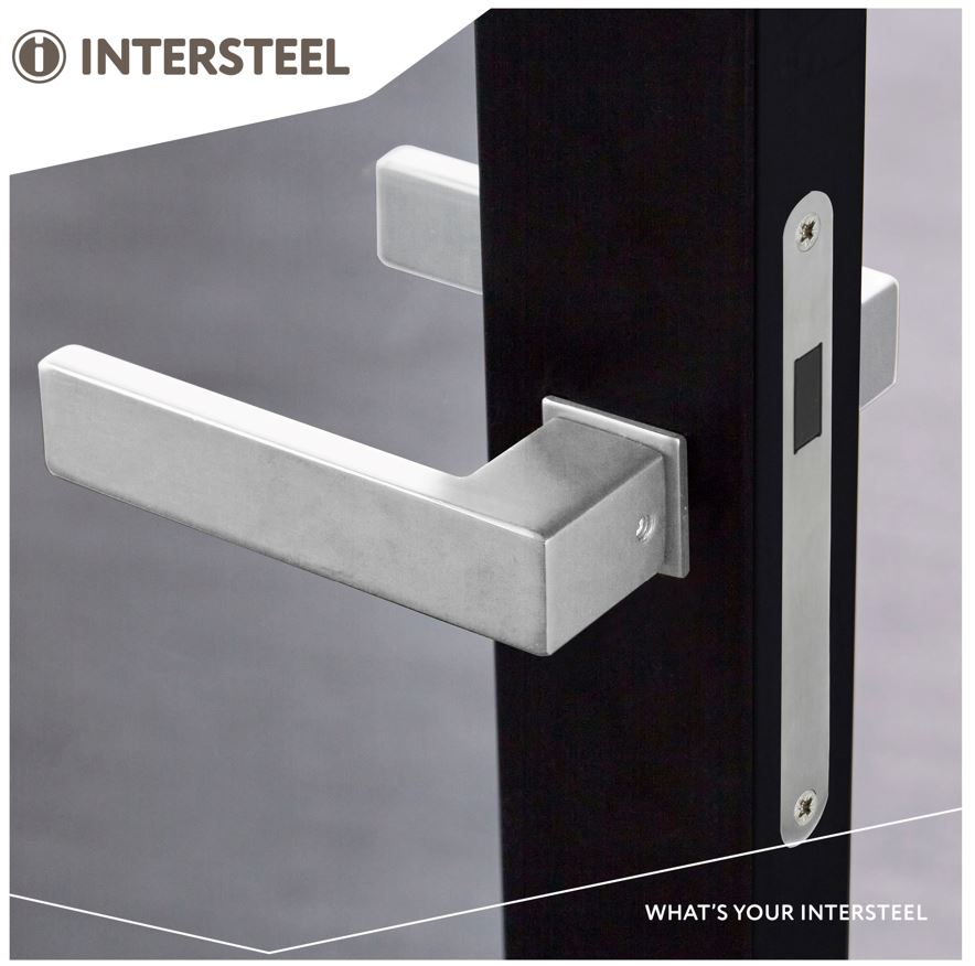 Deurkruk Amsterdam met platte vierkante rozetten zelfklevend 30x30mm RVS