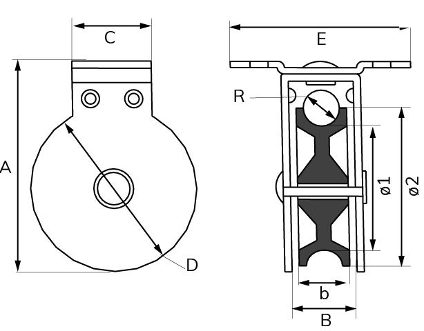 Staande katrol 40 mm verzinkt