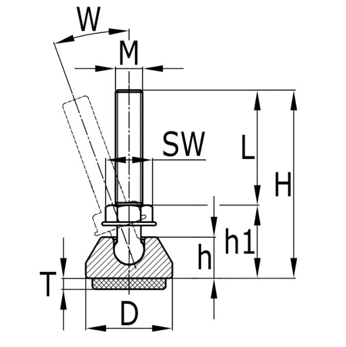 Stelvoet met Kogelgewricht 30mm M8X25 Zwart met Vilt
